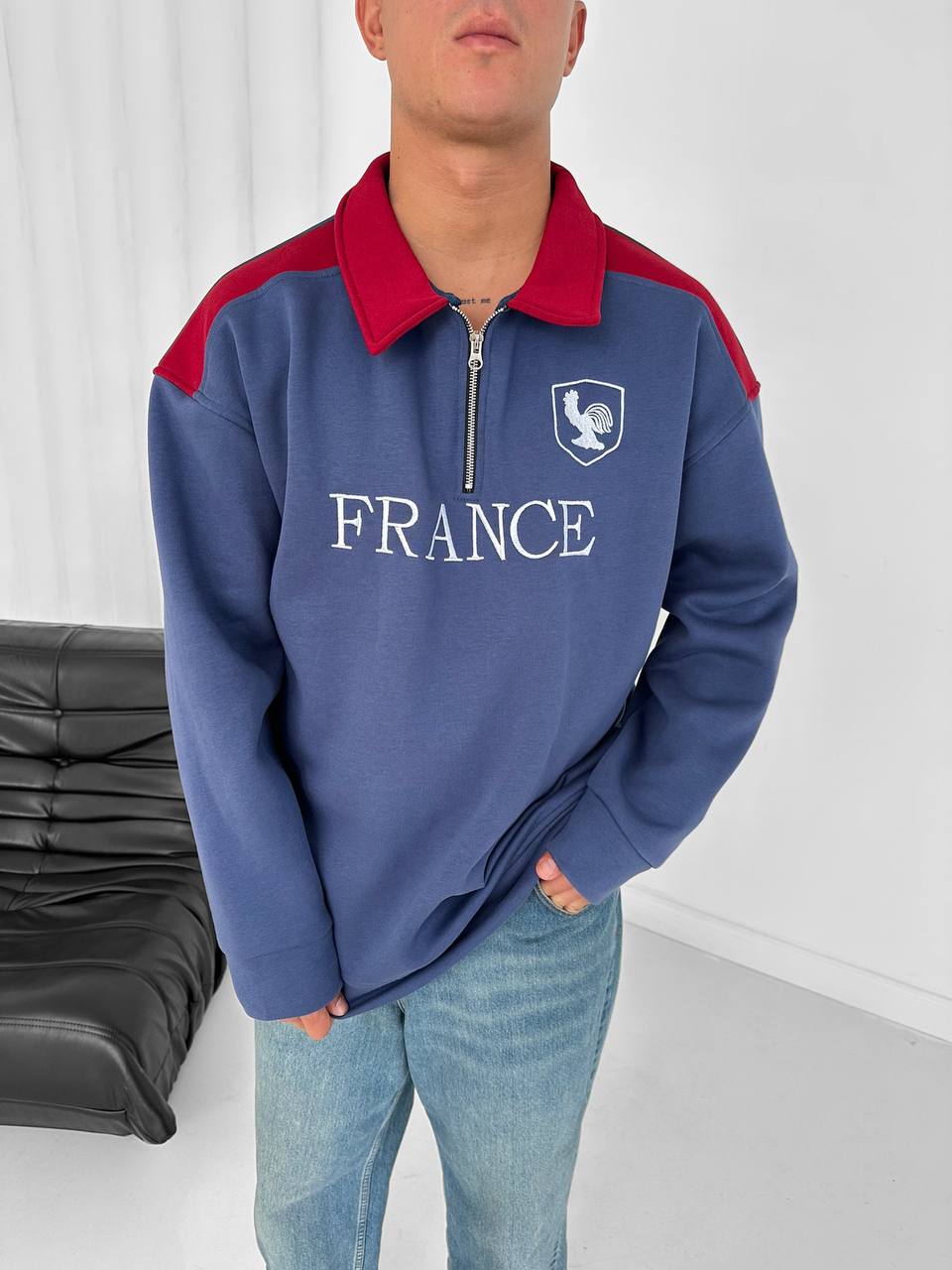 France Fermuar Polo Yaka Sweatshirt
