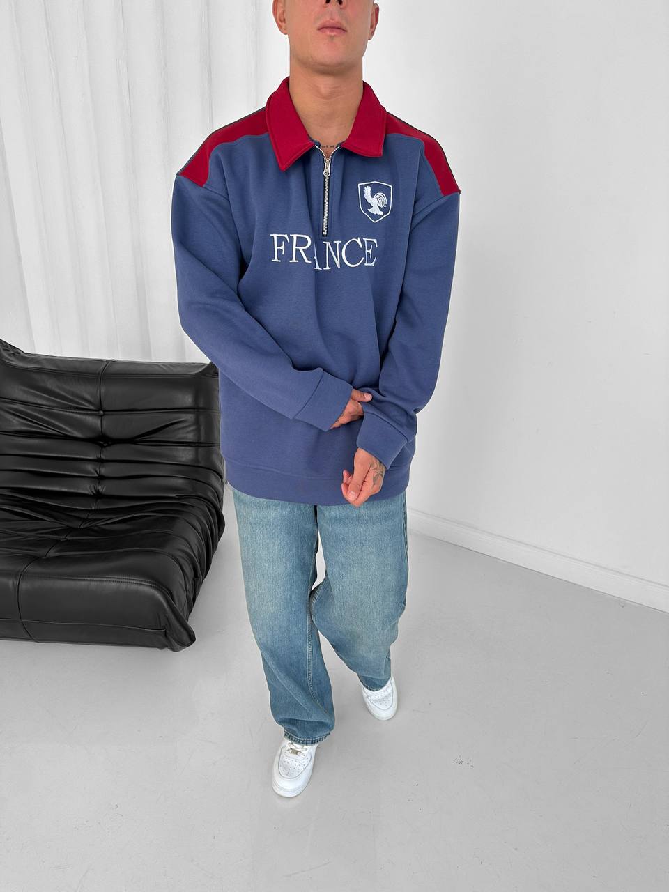 France Fermuar Polo Yaka Sweatshirt