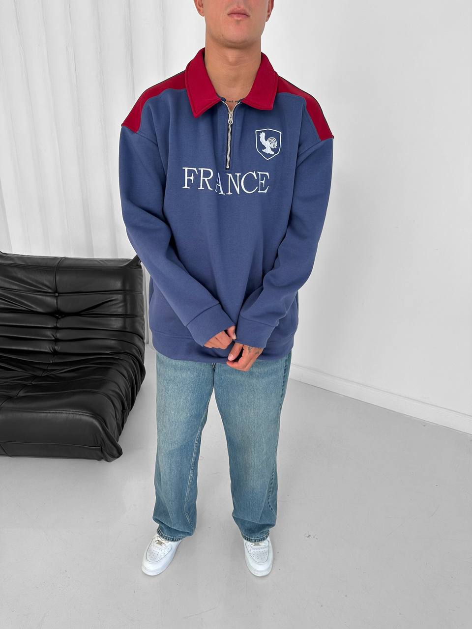 France Fermuar Polo Yaka Sweatshirt