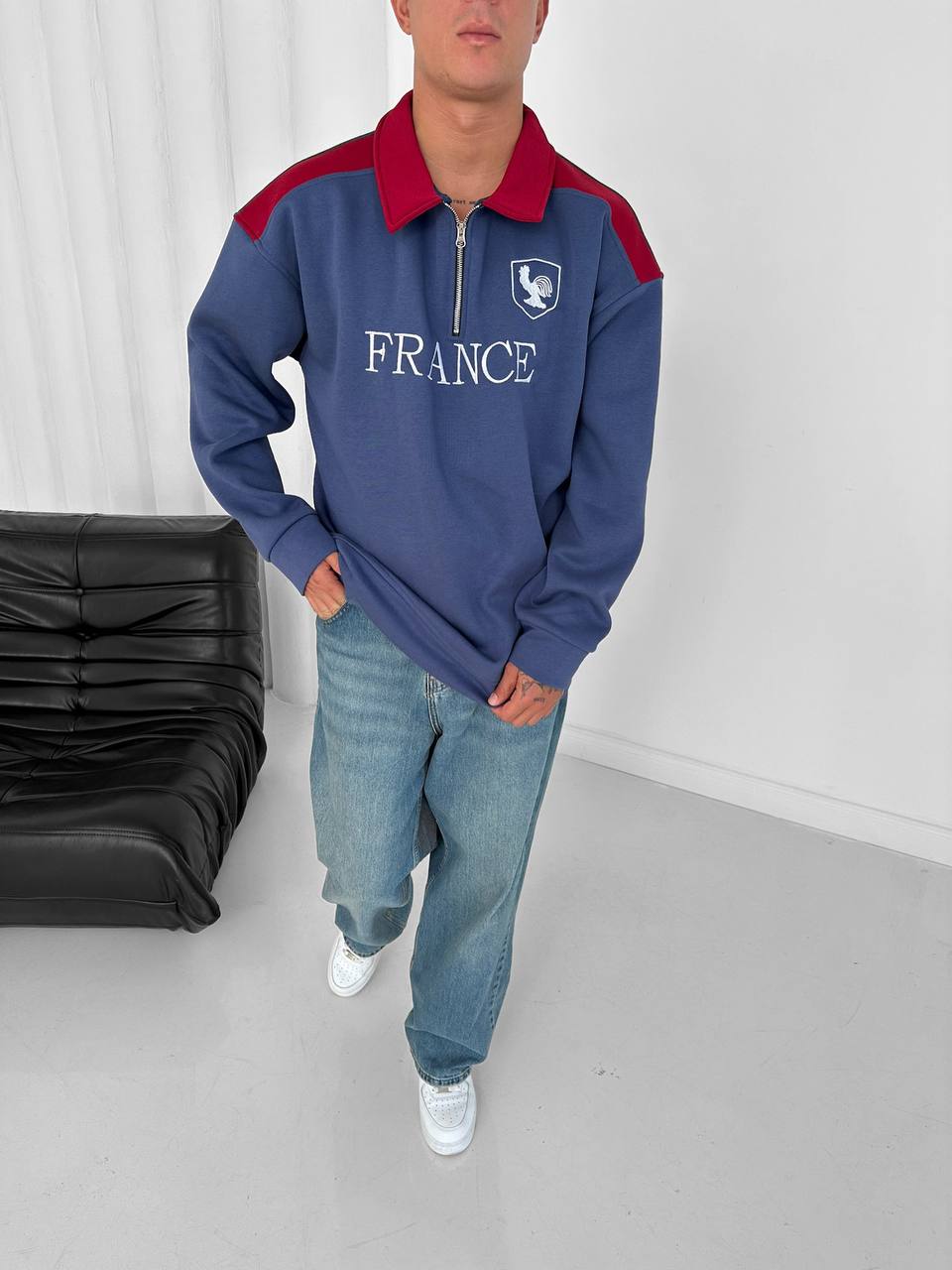 France Fermuar Polo Yaka Sweatshirt