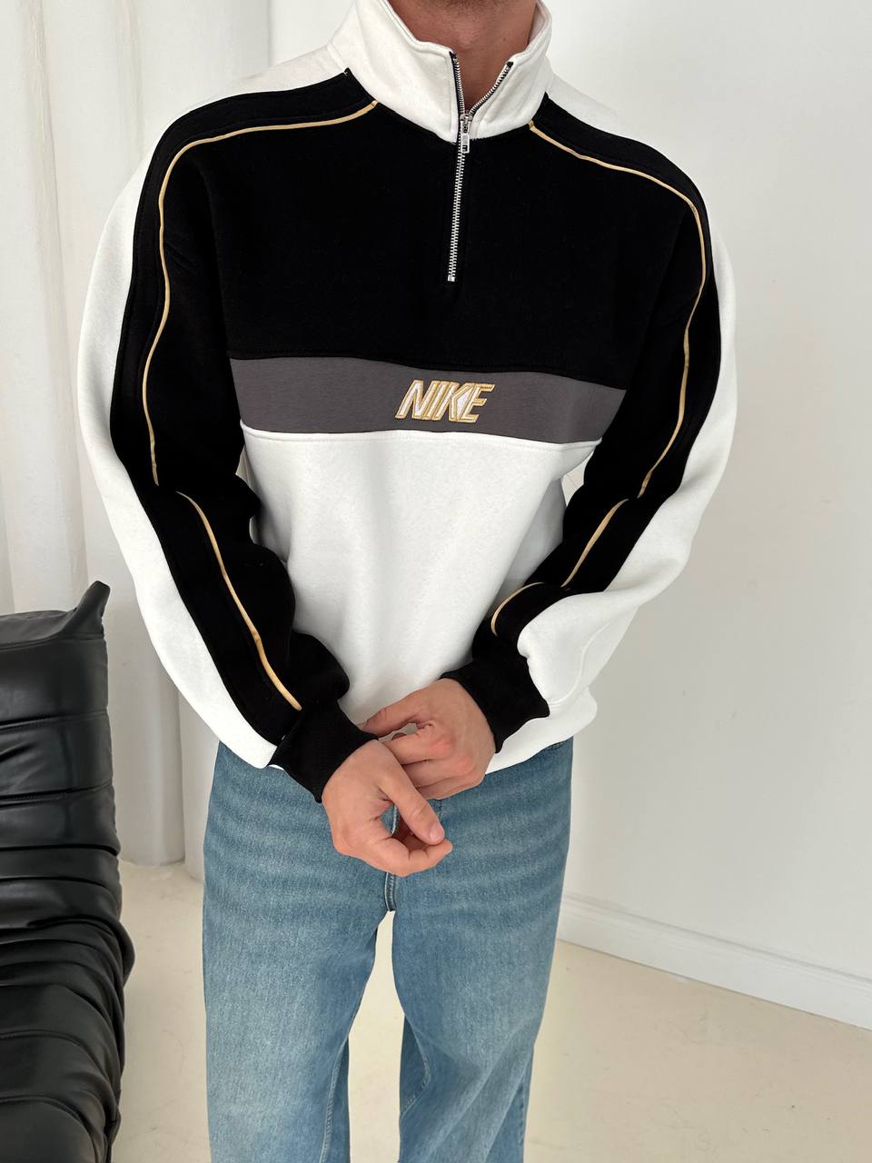 Parçalı Fermuar Yaka Sweatshirt
