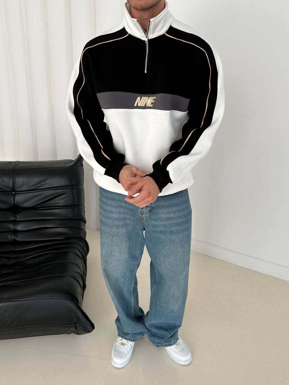Parçalı Fermuar Yaka Sweatshirt