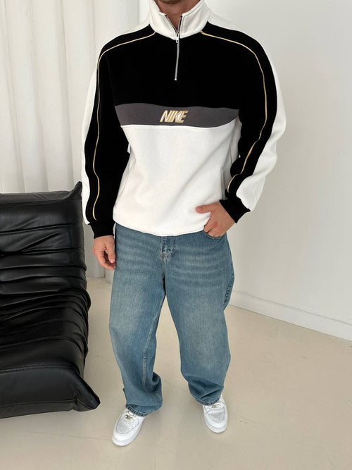 Parçalı Fermuar Yaka Sweatshirt