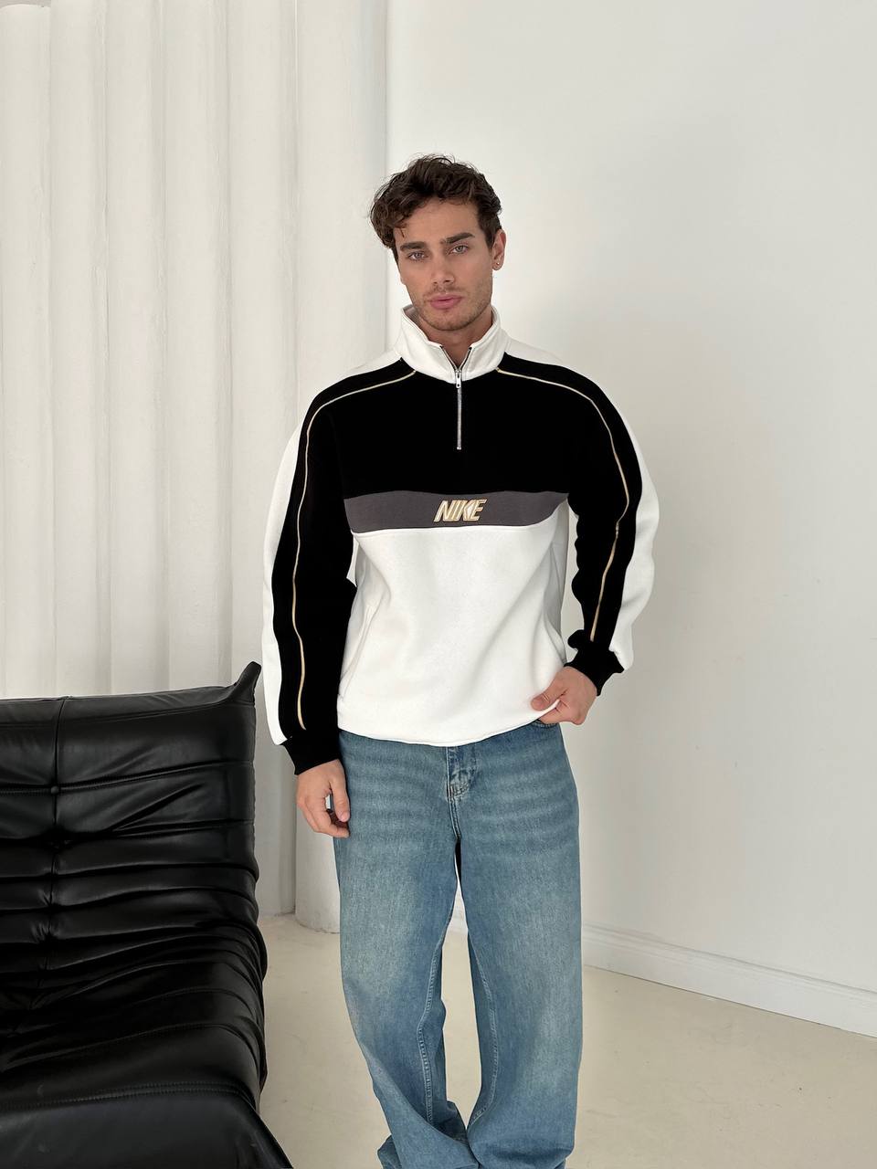 Parçalı Fermuar Yaka Sweatshirt
