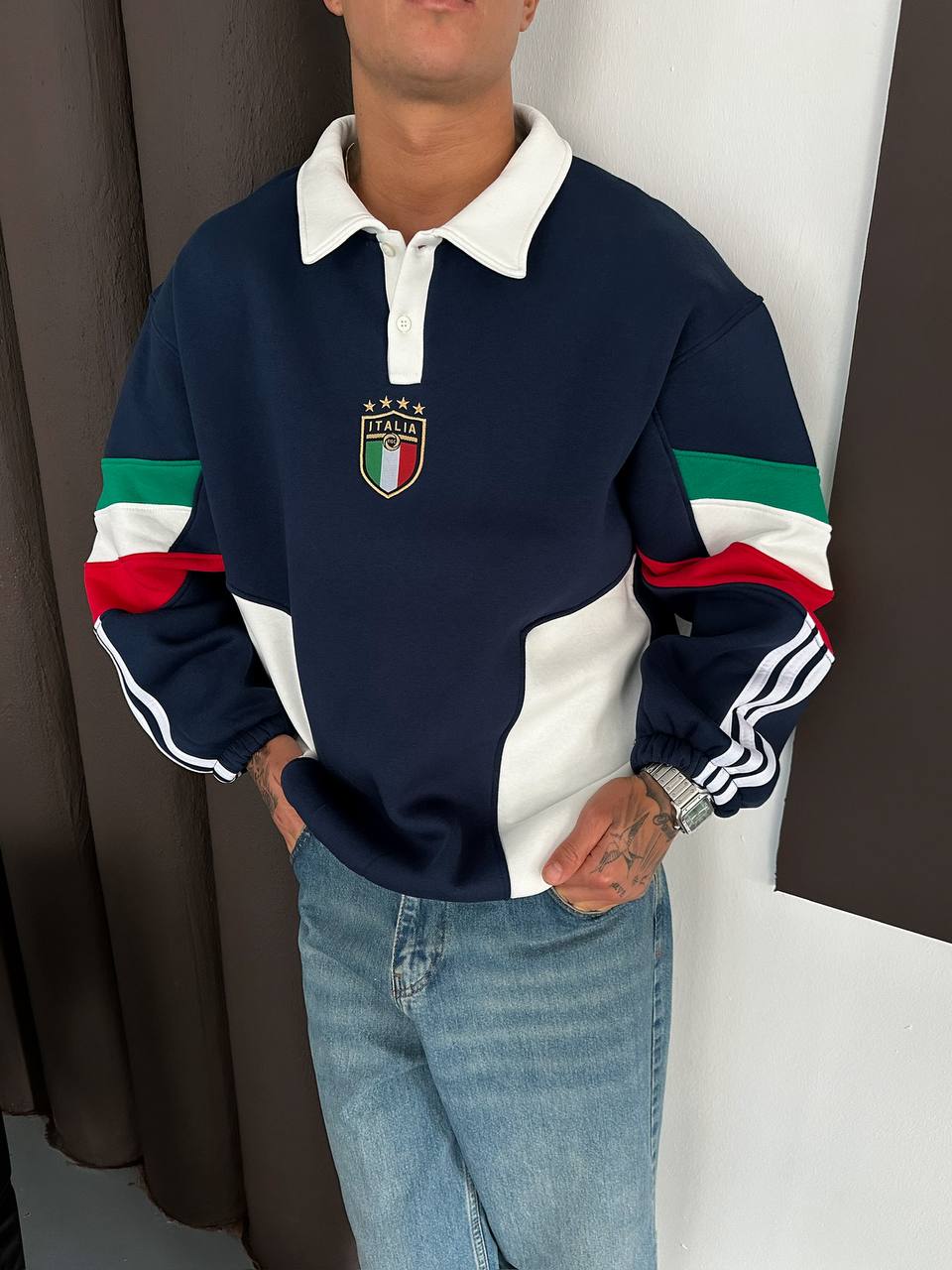 Italia Polo Yaka Sweatshirt