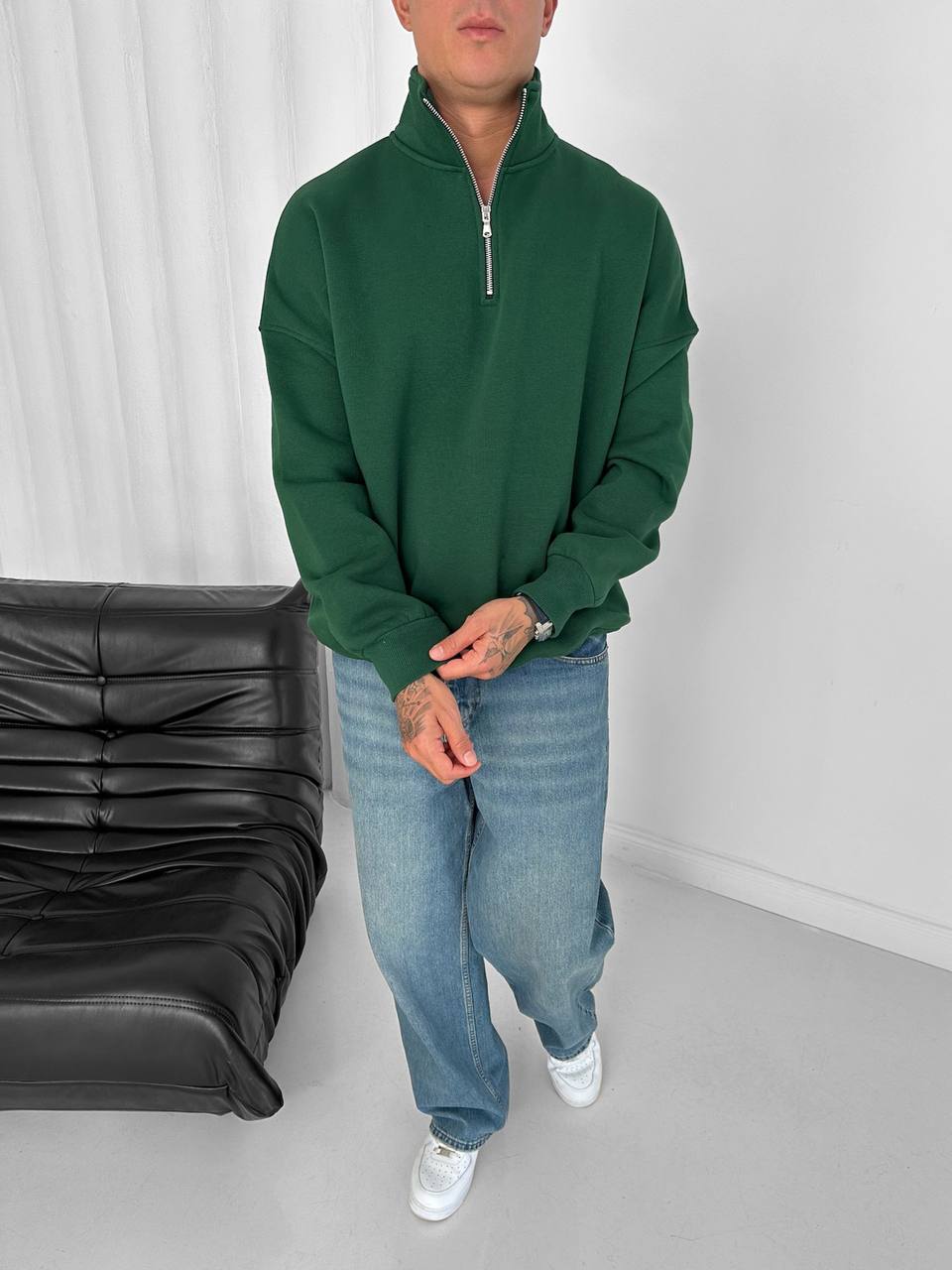 Yarım Fermuar Düz Sweatshirt