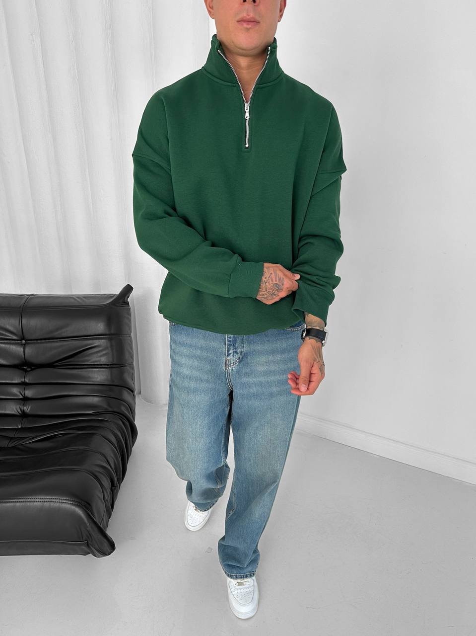 Yarım Fermuar Düz Sweatshirt