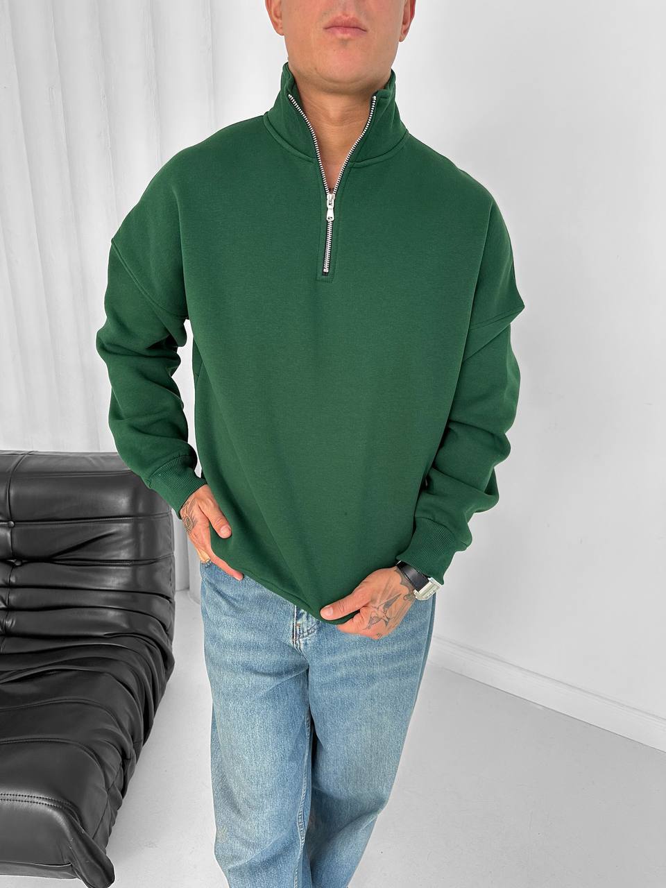 Yarım Fermuar Düz Sweatshirt